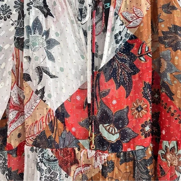 Johnny Was Claire Floral-print Tiered Chiffon Blouse Silk Blend